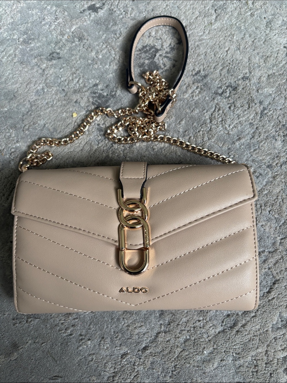 Aldo Taupe Quilted Crossbody with Gold Chain